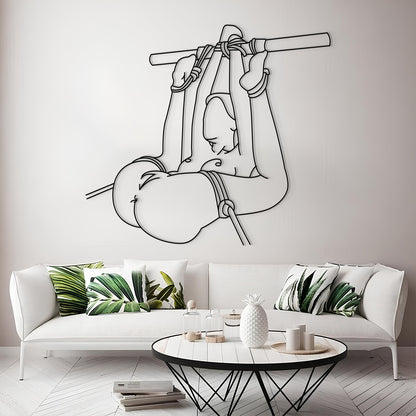 Modern living room with a white sofa, decorative pillows, and a wall art of a monkey holding a banana.